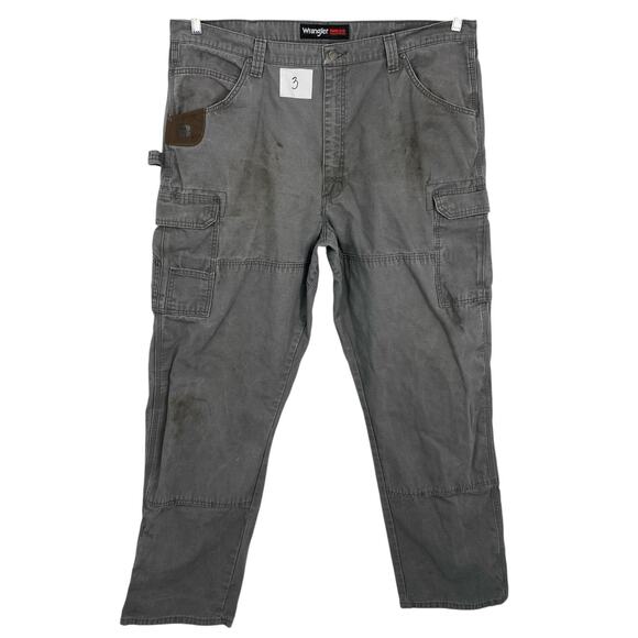 Wrangler Cargo Pants Men size 42X34 Riggs Workwear Rip Stop Gray 100% Cotton 03 - Picture 1 of 14